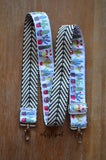 Hand Made Purse Strap, "Cacti on White" Chevron Back, Adjustable Strap, approx 27 to 46 inches