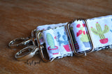 Hand Made Purse Strap, "Cacti on White" Chevron Back, Adjustable Strap, approx 27 to 46 inches