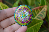 Fridge Magnet Chartreuse Teal, Painted Rock Mandala, Mini Mandala Magnet, Refrigerator Magnet, Kitchen Decor, Housewarming Gift