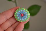 Cute Fridge Magnet, Hand Painted Rock, Blue Green Mandala Magnet, Refrigerator Magnet