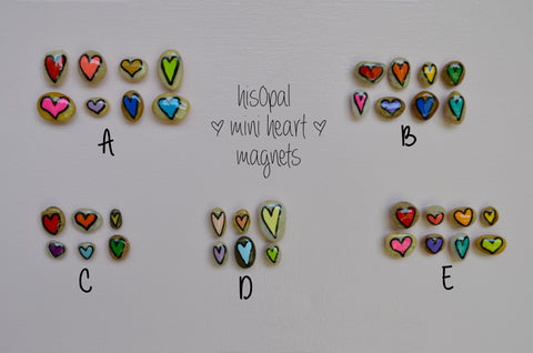 Fridge Magnet Set, Assorted Rainbow Colors Painted Rock Hearts, Mini Hearts Magnet Set, Refrigerator Magnets, rainbow assortment