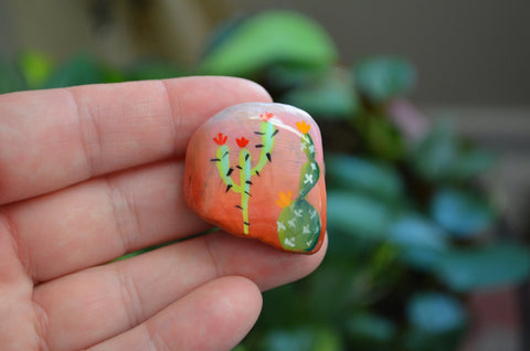 Cactus Fridge Magnet, Painted Rock Magnet, Mini Cactus Magnet, Refrigerator Magnet, Kitchen Decor