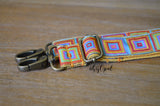 Hand Made Purse Strap, Adjustable Skinny Strap 1 inch wide "Rainbow Blocks" Yellow Back, approx. 26.5 to 46.5 inches