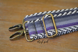 Hand Made Purse Strap, "Minty Fresh Thin Grey and Purple" Chevron Back, Adjustable Strap, approx. 26.5 to 45 inches