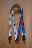 Hand Made Purse Strap, EXTRA LONG Skinny Strap 1 Inch Wide "Navy Cherries" Chevron Back, Adjustable Strap, approx. 31.5 to 56 inches