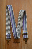 Hand Made Purse Strap, "Minty Fresh Thin Grey and Purple" Chevron Back, Adjustable Strap, approx. 26.5 to 45 inches