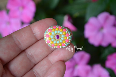 Tiny Mandala Stone, Painted Rock, Jewel Drop Mandala, Hand Painted Rock