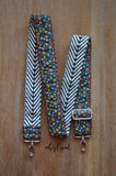 Hand Made Purse Strap, "Teeny Flowers" Chevron Back, Adjustable Strap, approx 27 to 46 inches