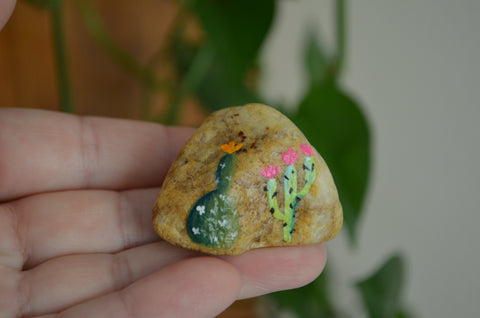 Painted Cactus Rock, Cactus Art, Hand Painted Rock, Southwestern Decor, Cactus Decor