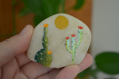 Cactus Painted Rock, Hand Painted Stone, Cactus Art, Cacti Stone