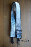 Hand Made Purse Strap, Blue Ombre, Black Back, Adjustable Cross Body Strap, 25 to 43 inches