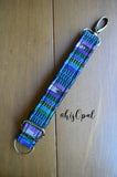 Hand Made Adjustable Purse Strap Extender, Blue and Purple, Black Back, 9 to 14.5 inches
