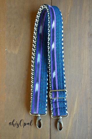Hand Made Purse Strap, "Blue, Green, Purple" Chevron Back, Adjustable Strap, 25 to 44 inches