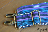 Hand Made Purse Strap, "Blue, Green, Purple" Chevron Back, Adjustable Strap, 25 to 44 inches