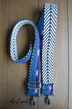 Hand Made Purse Strap, "Blue, Green, Purple" Chevron Back, Adjustable Strap, 25 to 44 inches