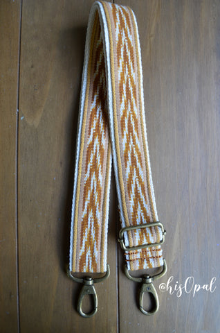 Hand Made Purse Strap, "Esperanza" Cream Back, Adjustable Strap, 27.5 to 47 inches