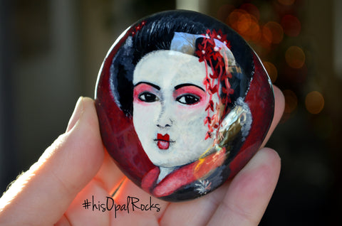 Painted Geisha Rock, Hand Painted Rock, Geisha Girl, Japanese Art, Japanese Decor, Geiko