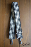 Hand Made Adjustable Purse Strap, Houndstooth Print, Black Back, 24.5 to 42 inches