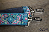 Hand Made Purse Strap, "Mantra" Navy Back, Over the Shoulder Strap, 21 inches