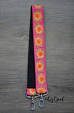 Hand Made Purse Strap, "Marigolds" Black Back, Over the Shoulder Strap, 27 inches