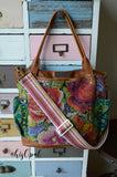Hand Made Purse Strap, 2 inch wide, "Minty Fresh Sunset" Black and White Striped Back, Adjustable Strap, 26.5 to 46 inches
