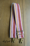 Hand Made Purse Strap, 2 inch wide, "Minty Fresh Sunset" Black and White Striped Back, Adjustable Strap, 26.5 to 46 inches