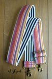 Hand Made Purse Strap, 2 inch wide, "Minty Fresh Sunset" Black and White Striped Back, Adjustable Strap, 26.5 to 46 inches