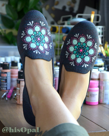 Hand Painted Mandala Shoes, Painted Shoes, Slip On Loafers, Fits Size 7.5-8, Name Brand (canvas section)