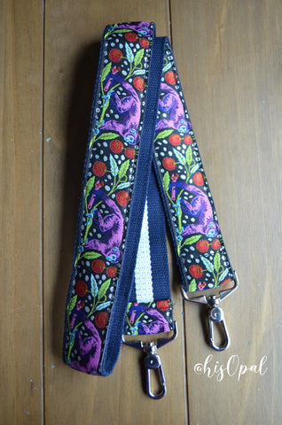 Hand Made Purse Strap, "Monkey Wrench" Navy with White Stripe Back, Cross Body, 44 inches