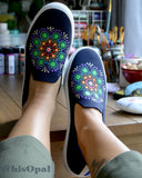 Hand Painted Rainbow Mandala Rothy's, Painted Shoes, Slip On Sneakers, Size 9, (canvas section)