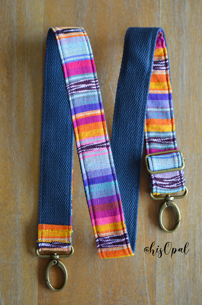 Hand Made Purse Strap, "Agave Sunset" Navy Back, Adjustable Strap, approx. 27 to 46 inches