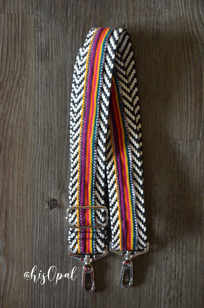 Hand Made Purse Strap, "Sedona" Black and White Back, Adjustable Strap, 23 to 40 inches