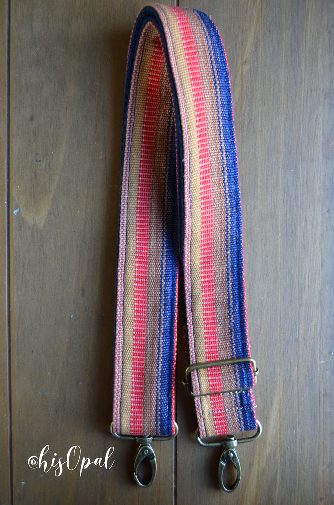 Hand Made Purse Strap, "Sunset" Navy Back, Adjustable Strap, 25 to 43 inches