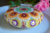 Large Mandala Stone, Indoor/Outdoor, Autumn Decor Stone, Hand Painted Rock, Resin Sealed