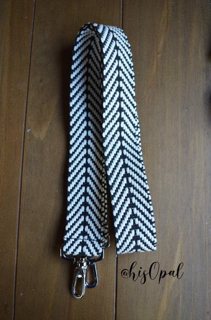 Hand Made Purse Strap, Black and White, Over the Shoulder Strap, 29 inches