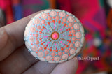Fridge Magnet Coral, Painted Rock Mandala, Mini Mandala Magnet, Refrigerator Magnet, Kitchen Decor, Housewarming Gift