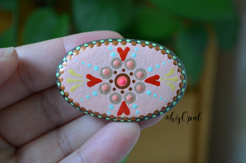 Fridge Magnet Coral Red, Painted Rock Mandala, Refrigerator Magnet, Kitchen Decor, Housewarming Gift