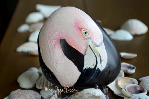 Pink Flamingo Bird, Hand Painted Rock, Unique Gift, Bird Watcher Gift, Painted Stone Art
