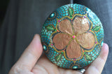 Flower Mandala Stone, Hand Painted Rock, Boho Decor, Hand Painted Stone, Real Flower Petals