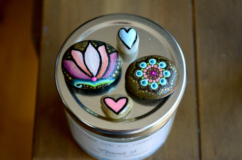 Fridge Magnet Set, Painted Rock Magnets, Lotus Flower Magnet, Mini Mandala Magnet, Hearts