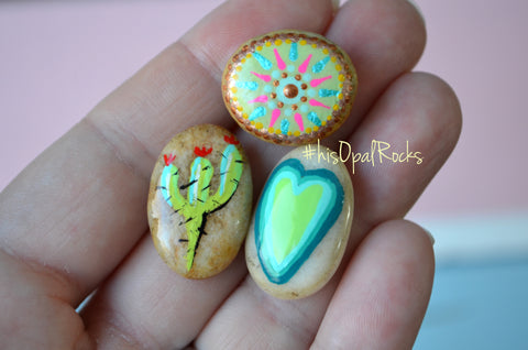 Cute Fridge Magnets, Hand Painted Rock, Mini Magnets, 3 Refrigerator Magnets