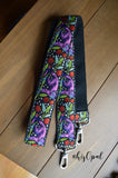 Hand Made Purse Strap, "Monkey Wrench" Black Back, Cross Body Strap, 44 inches