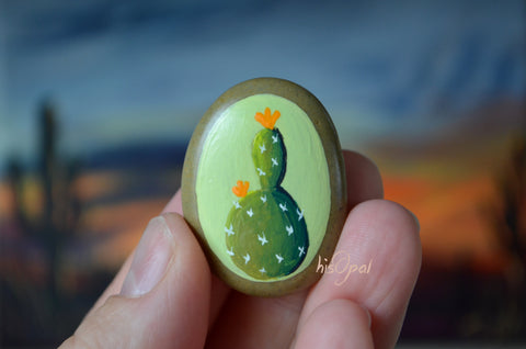 Opuntia Cactus Fridge Magnet, Painted Rock Magnet, Mini Cactus Magnet, Refrigerator Magnet