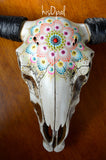 Hand Painted Skull, Faux Cow Skull, Mandala Skull, Boho Decor Art, Skull Wall Hanging, canvas