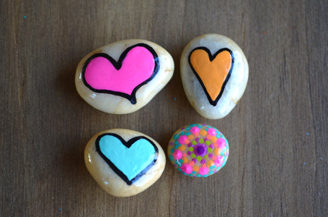 Cute Fridge Magnets, Hand Painted Rock, Mini Heart Magnets, 4 Refrigerator Magnets, Kitchen Decor