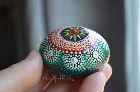 Dot Painted Rock, Small Mandala Stone, Hand Painted Rock, Pocket Stone, Gratitude Rock, Resin