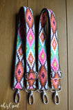 Hand Made Backpack Straps, "Arrowhead Sunkissed Aqua" on Brown Back, 1 inch wide, purse strap