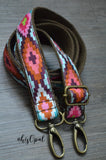 Hand Made Purse Strap, 1 inch wide, "Arrowhead Sunkissed Aqua" Brown Back Adjustable Strap 27 to 48 inches