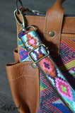 Hand Made Purse Strap, 1 inch wide, "Arrowhead Sunkissed Aqua" Brown Back Adjustable Strap 27 to 48 inches