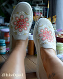 Hand Painted Coral Mandala Rothy's, Painted Shoes, Slip On Sneakers, Size 8.5, (canvas section)